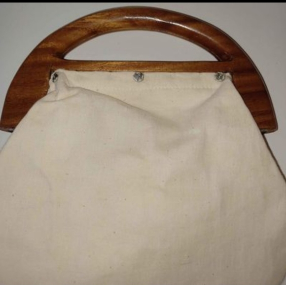 VTG BOHO Embroidered 70s handmade bag with wooden handles - Picture 7 of 8